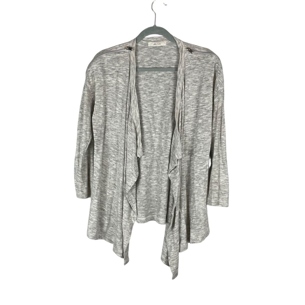 AMS PURE Gray Linen-Blend Lightweight Drape Cardigan Size 8